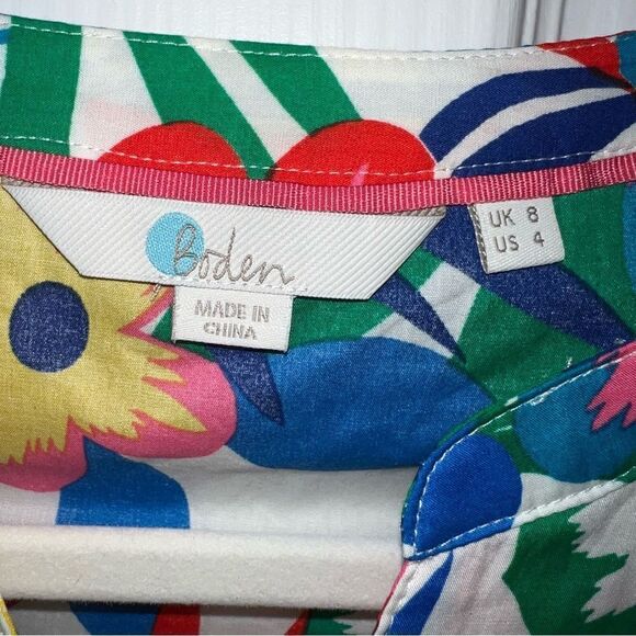 Boden Floral woven V Neck Popover 100% cotton blouse- EUC Size 4 - Picture 8 of 12